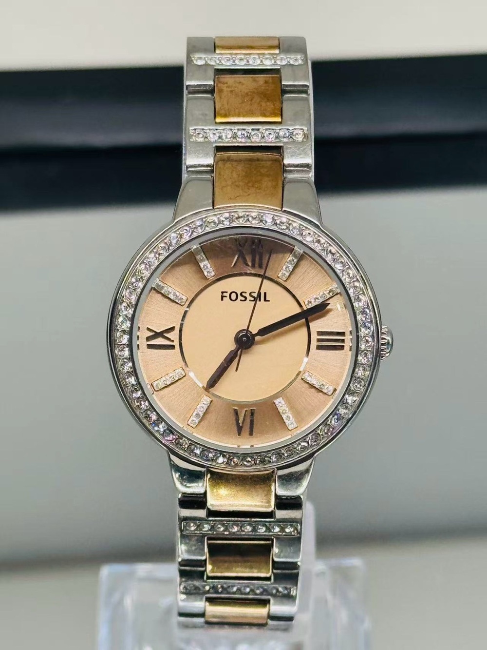 Fossil Women’s Crystal Accent Watch Two Tone Stainless Steel New Battery Runs